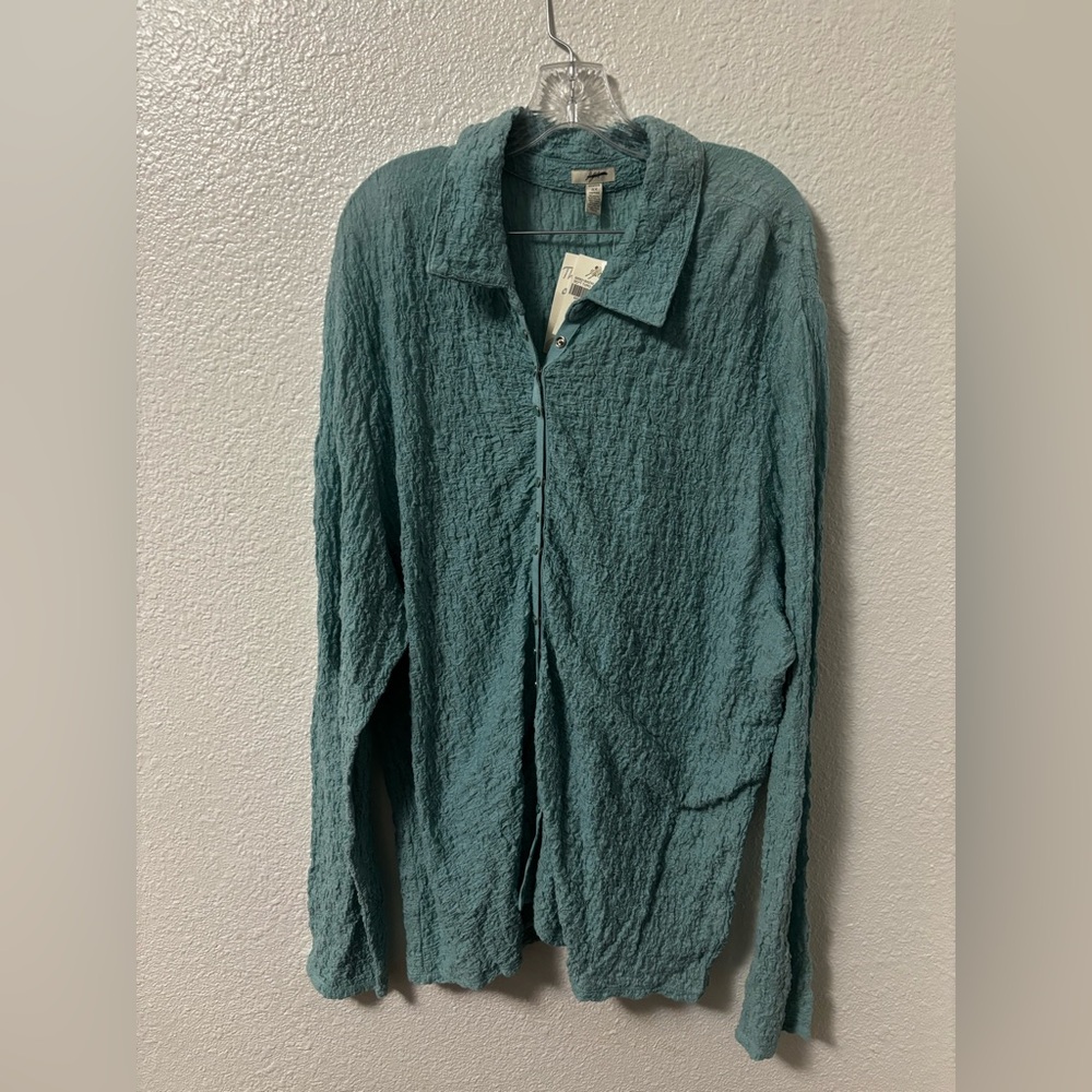 J. Jill Teal Green Lightweight Crinkled Shirt Jacket